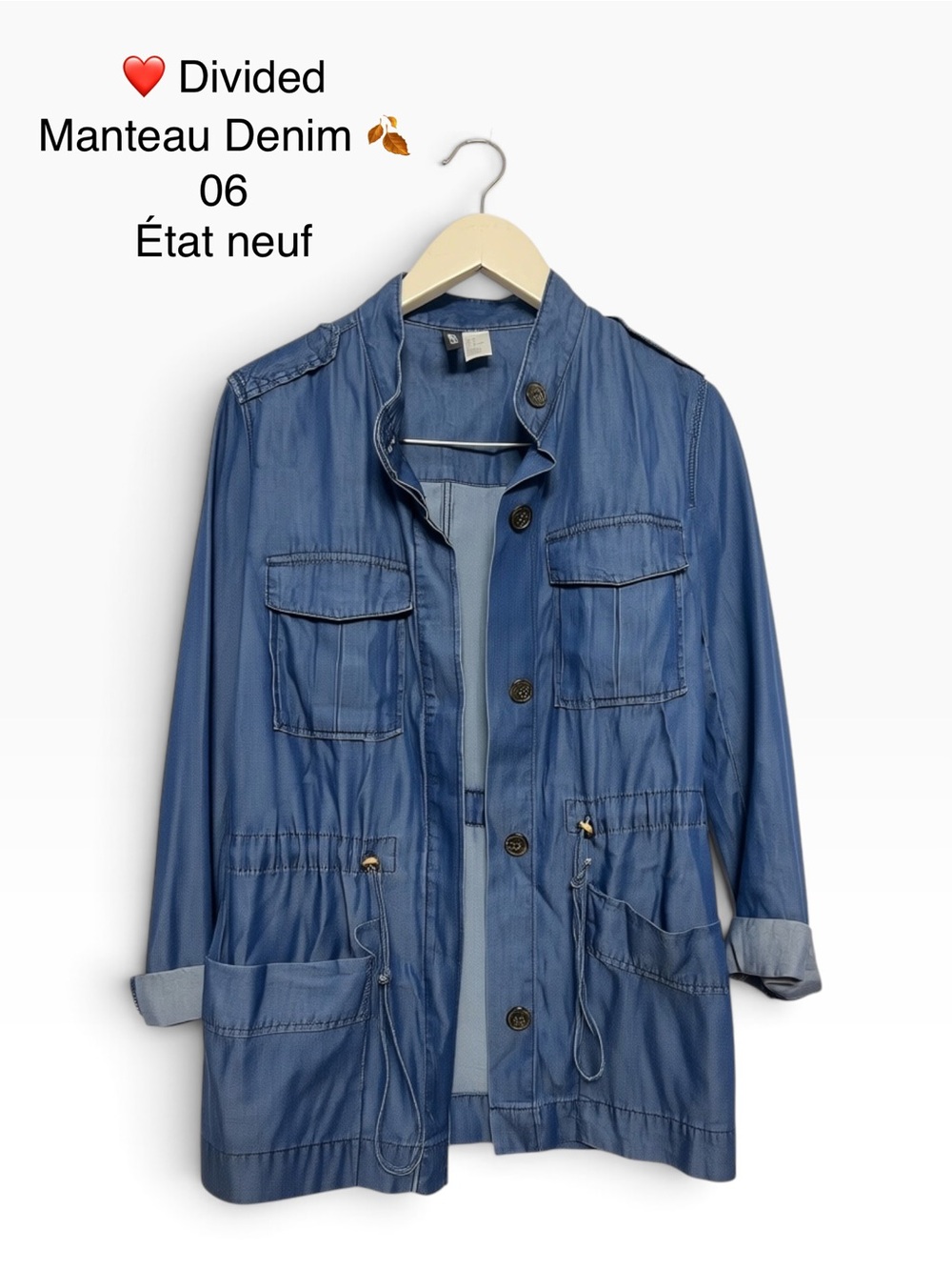 Divided Blue Denim Utility Jacket with Drawcord Waist